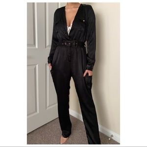 JLuxlabel Satin Belted Cargo Jumpsuit